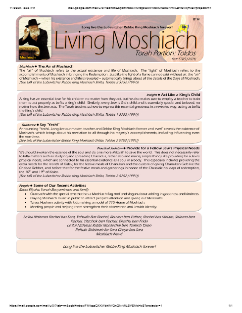 Living Moshiach — Parshas Toldos