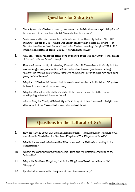 Questions on the Sidra — Parshas Vayeitzei