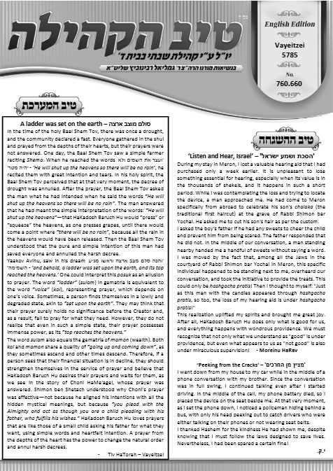 טיב הקהילה English — Parshas Vayeitzei