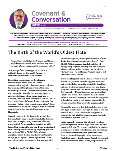 Covenant & Conversation — Parshas Vayeitzei