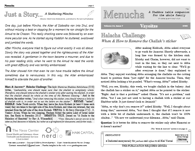 Menucha Magazine — Parshas Vayeitzei