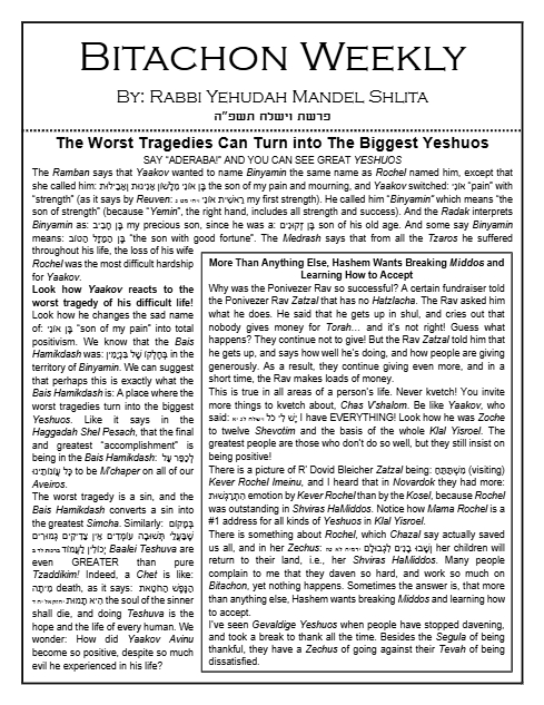 Bitachon Weekly — Parshas Vayishlach