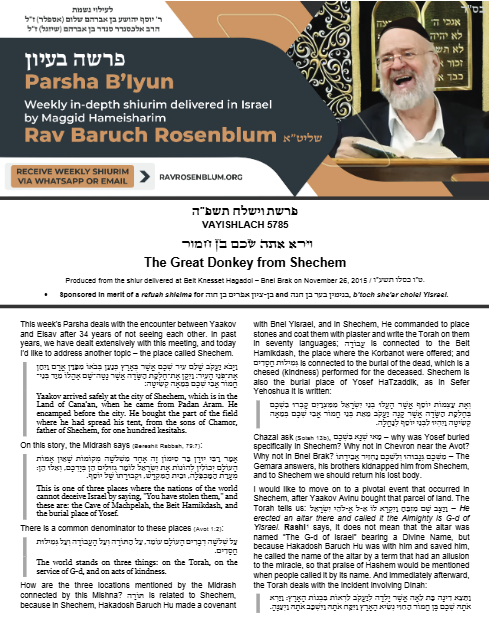 Torah Papers — Parshas Vayishlach