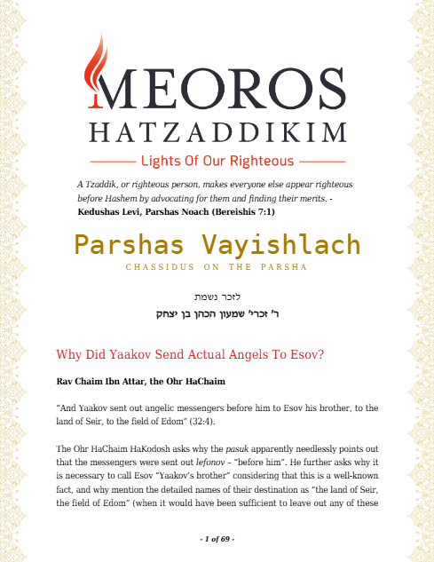 Me'oros Hatzaddikim — Parshas Vayishlach