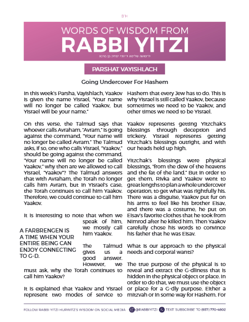Words of Wisdom from Rabbi Yitzi — Parshas Vayishlach