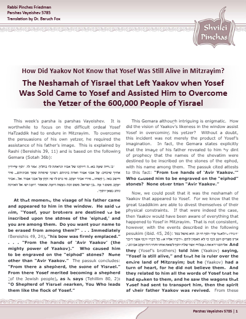 Shvilei Pinchas — Parshas Vayeishev