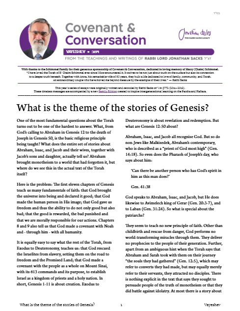 Covenant & Conversation — Parshas Vayeishev