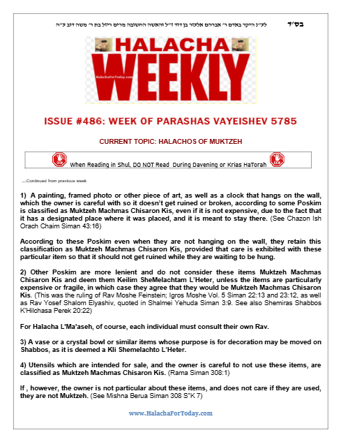 Halacha Weekly — Parshas Vayeishev