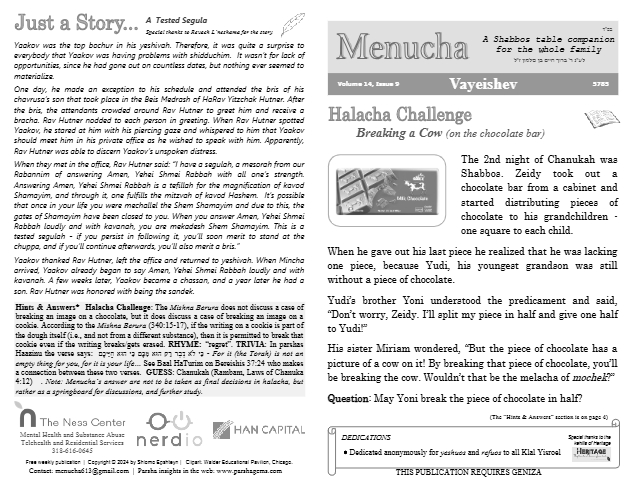 Menucha Magazine — Parshas Vayeishev