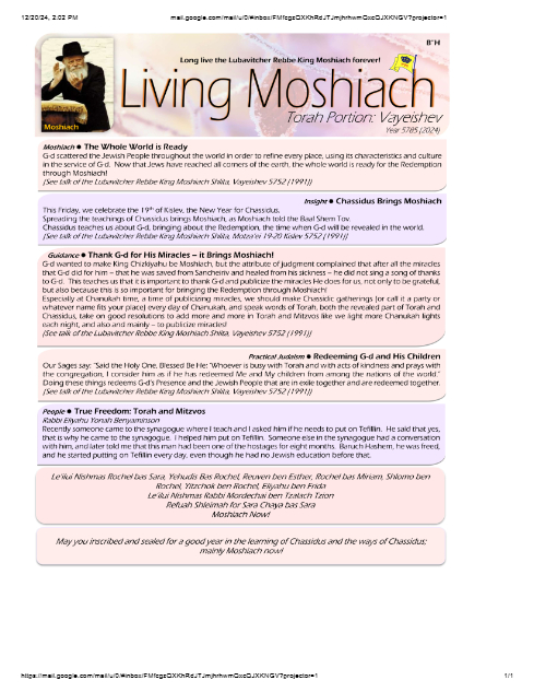 Living Moshiach — Parshas Vayeishev