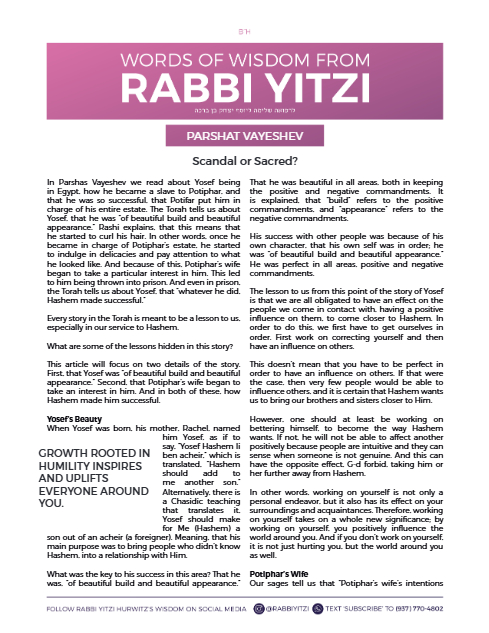 Words of Wisdom from Rabbi Yitzi — Parshas Vayeishev
