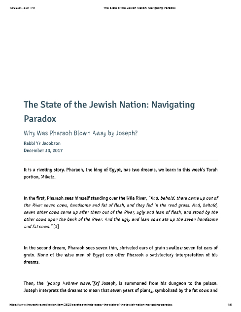 The Yeshiva.net — Parshas Mikeitz