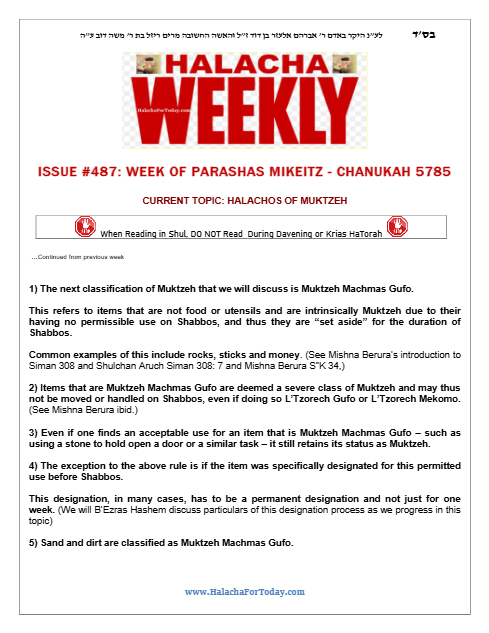 Halacha Weekly — Parshas Mikeitz