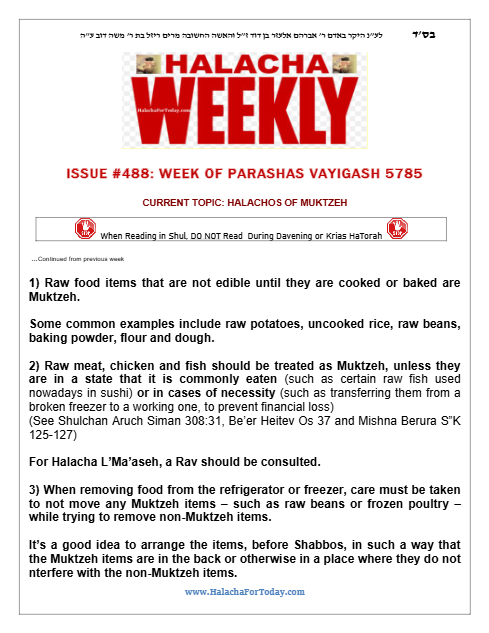 Halacha Weekly — Parshas Vayigash