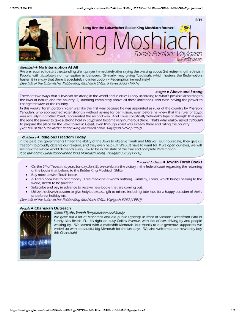 Living Moshiach — Parshas Vayigash
