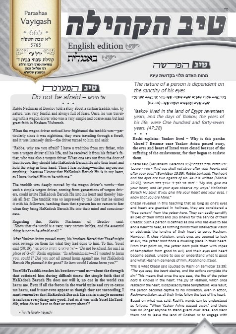 טיב הקהילה English — Parshas Vayechi