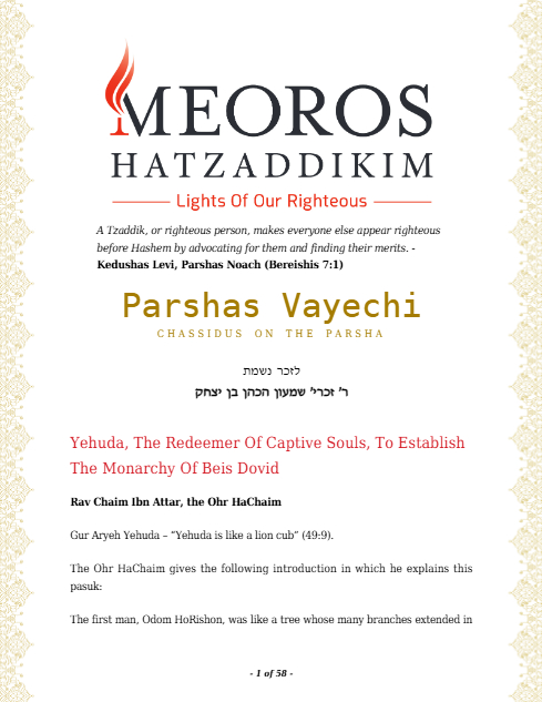 Me'oros Hatzaddikim — Parshas Vayechi