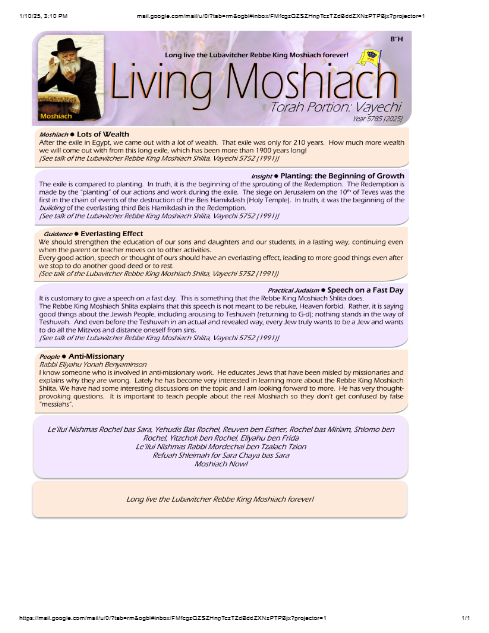 Living Moshiach — Parshas Vayechi