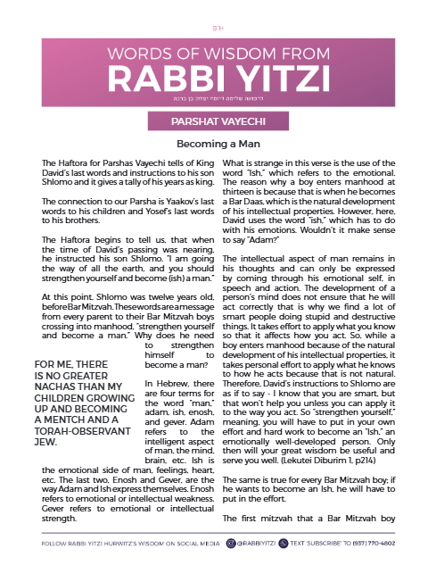 Words of Wisdom from Rabbi Yitzi — Parshas Vayechi