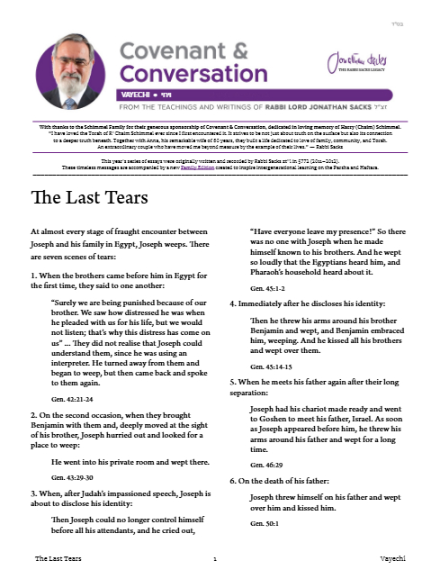 Covenant & Conversation — Parshas Vayechi