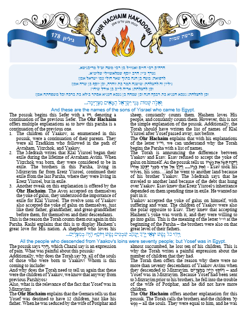 Ohr Hachaim Hakadosh — Parshas Shemos