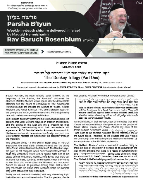 Torah Papers — Parshas Shemos