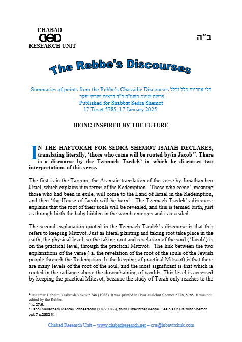 Chabad Research Unit — Parshas Shemos