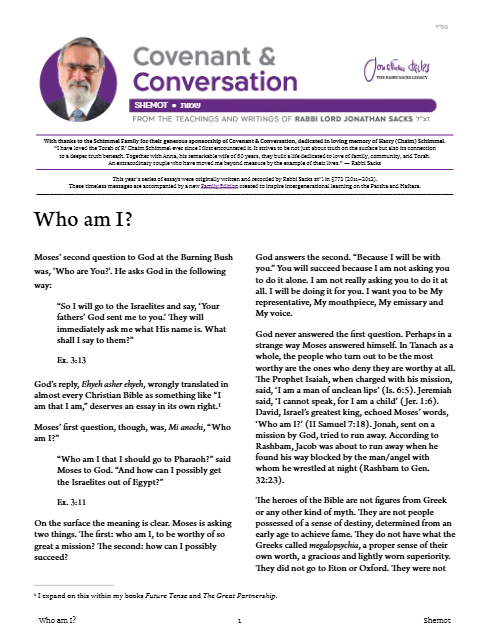 Covenant & Conversation — Parshas Shemos
