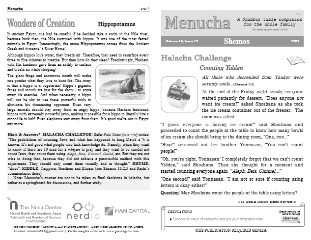 Menucha Magazine — Parshas Shemos