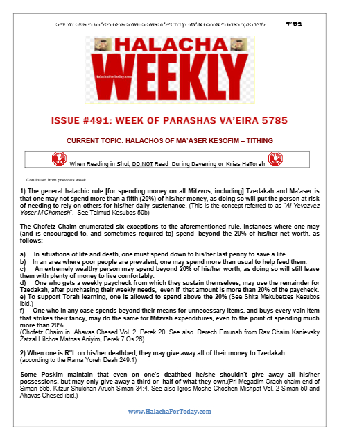 Halacha Weekly — Parshas Va'eira