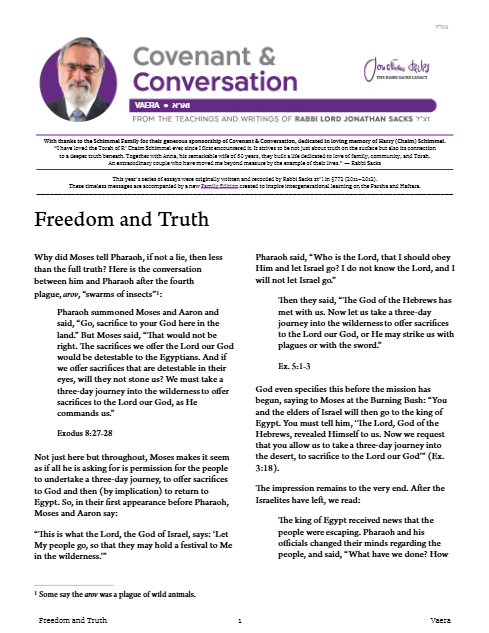 Covenant & Conversation — Parshas Va'eira