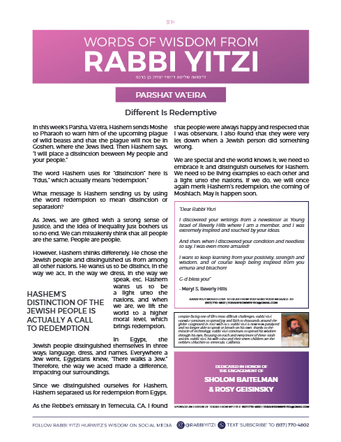 Words of Wisdom from Rabbi Yitzi — Parshas Va'eira