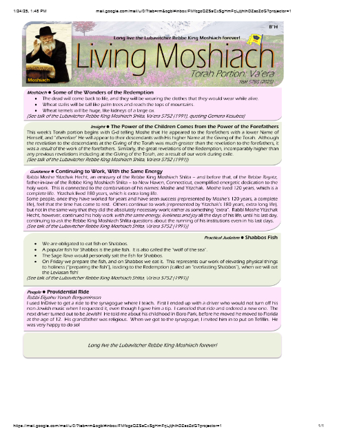 Living Moshiach — Parshas Va'eira