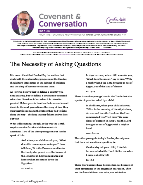 Covenant & Conversation — Parshas Bo