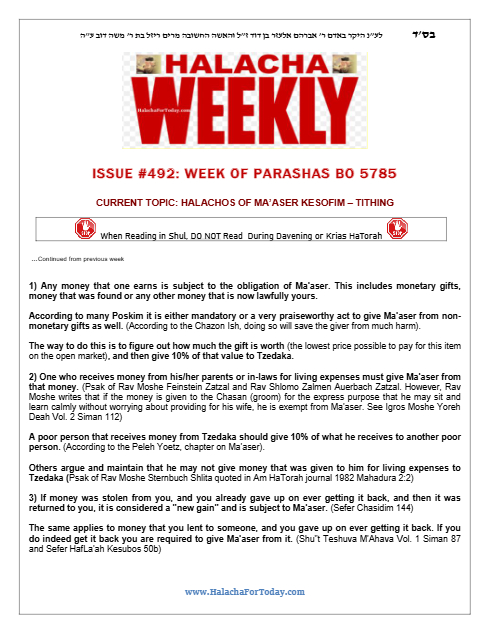 Halacha Weekly — Parshas Bo