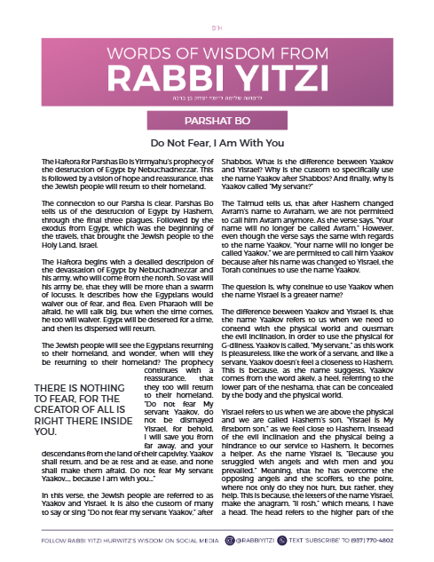 Words of Wisdom from Rabbi Yitzi — Parshas Bo