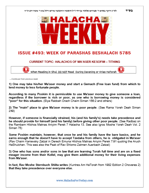 Halacha Weekly — Parshas Beshalach