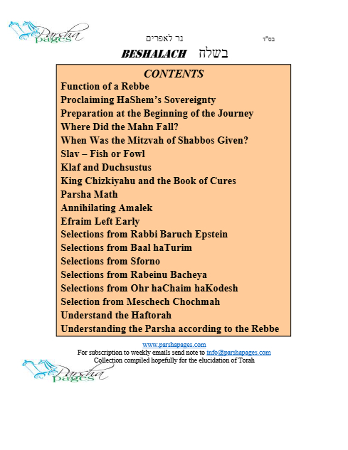 Parsha Pages — Parshas Beshalach