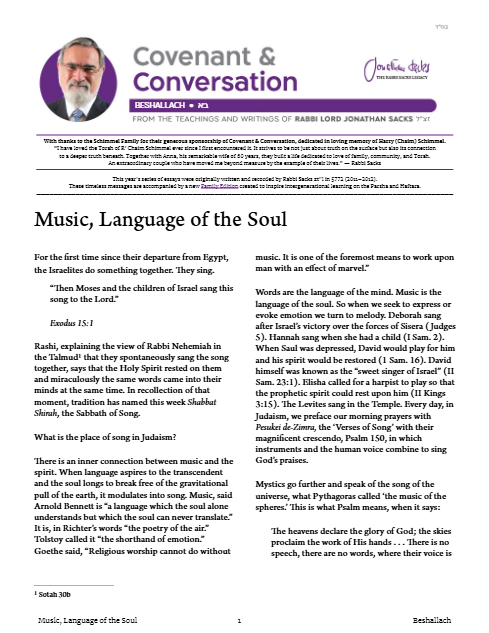 Covenant & Conversation — Parshas Beshalach