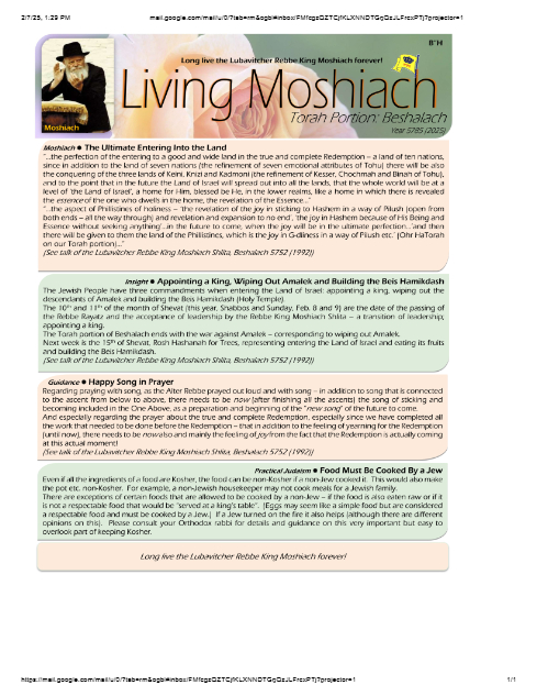 Living Moshiach — Parshas Beshalach