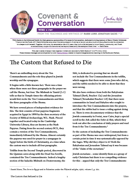 Covenant & Conversation — Parshas Yisro