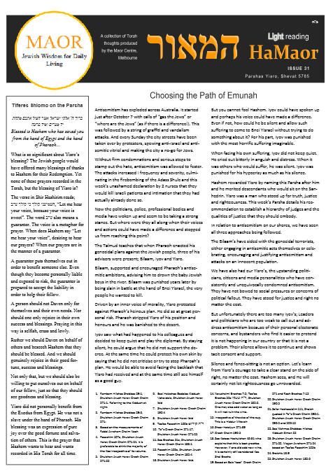 MAOR CENTRE publications  — Parshas Yisro