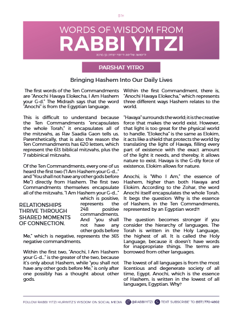 Words of Wisdom from Rabbi Yitzi — Parshas Yisro
