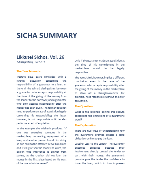 Project Likkutei Sichos — Parshas Mishpatim