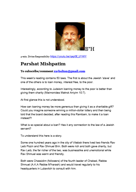 Ohr Tmimim — Parshas Mishpatim