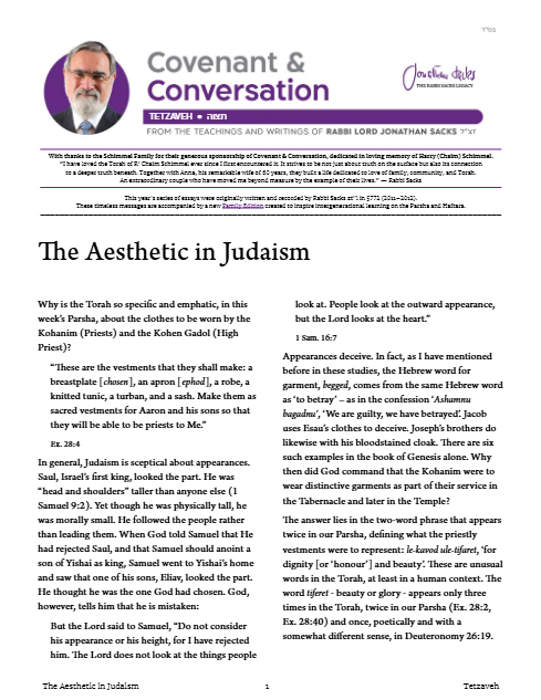 Covenant & Conversation — Parshas Tetzaveh