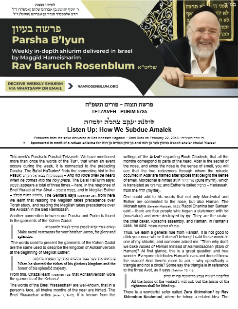 Torah Papers — Parshas Tetzaveh