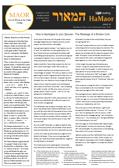 MAOR CENTRE publications  — Parshas Ki Sisa