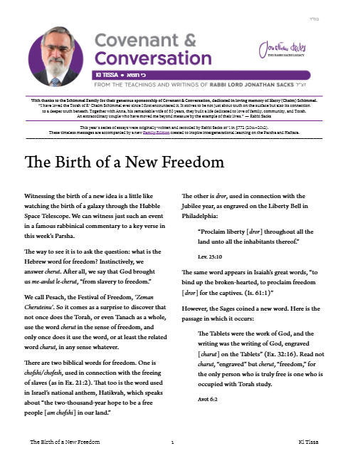 Covenant & Conversation — Parshas Ki Sisa