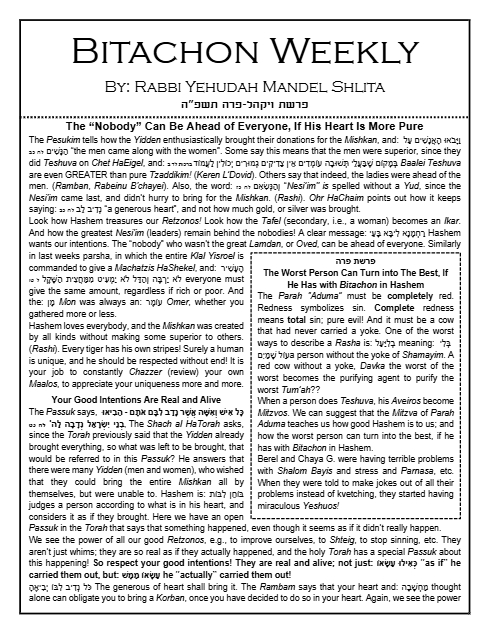 Bitachon Weekly — Parshas Vayak'hel